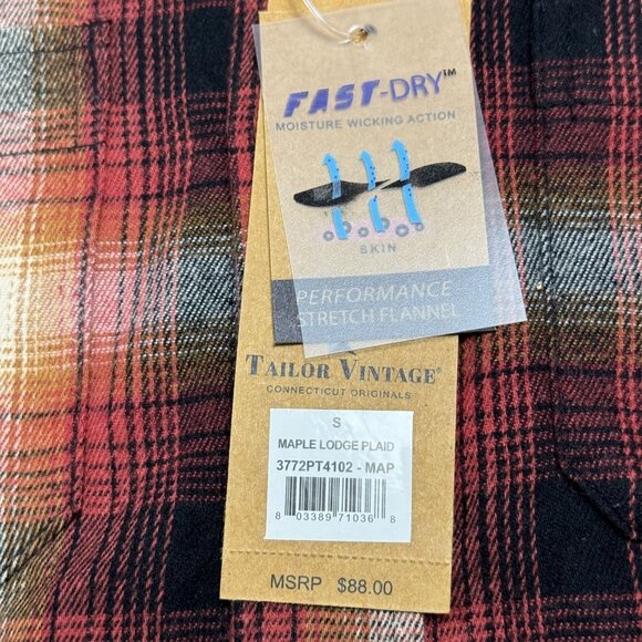 NWT Tailor Vintage Long Sleeve Plaid Shirt Orange Black Casual Men’s Small - Picture 8 of 10